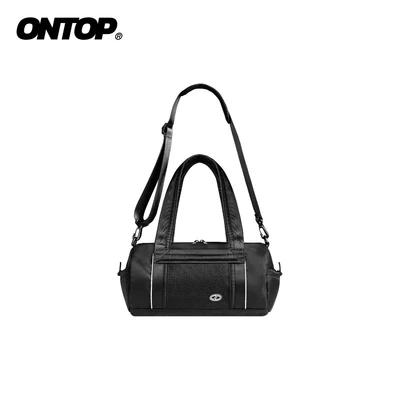 Túi trống mini nam nữ chất dù ONTOP đeo vai, đeo chéo có đai gắn vali màu đen phối lưới Cylindrical Duffle Bag | O-B79