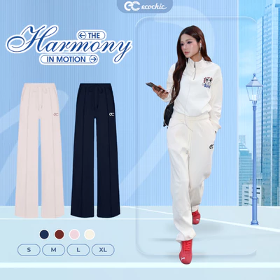 Quần suông ECOCHIC MICKEY Phối Đường Kẻ Logo Thêu Chất Liệu Cao Cấp Mềm Mịn HNH B215