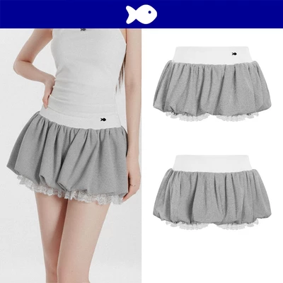 Chân váy bí ngắn phối ren DKMV kèm quần bảo hộ bên trong đính logo cá inox đáng yêu Wendy Pumpkin Skirt | K-V10