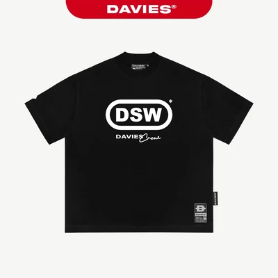 Áo phông nam nữ form rộng in chữ DAVIES ngắn tay cổ tròn thun cotton thoáng mát màu đen Cipher Tee | D-T51-D