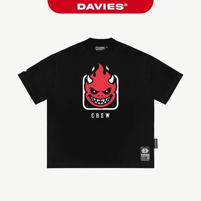 Áo phông cotton form rộng nam nữ DAVIES hình in cá tính nổi bật tay ngắn cổ tròn mềm mại Hellfire Grin Tee | D-T52