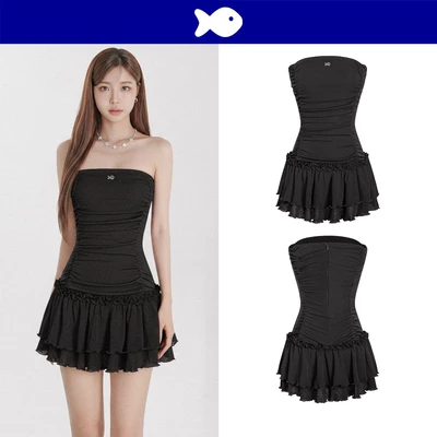 Đầm cúp ngực dáng ngắn xòe tầng DKMV có quần trong thiết kế bèo nhún ôm dáng màu đen Noelle Dress | K-D15-D