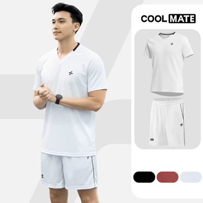Set đồ bộ thể thao nam Pickleball Áo thun cổ V và Quần short Essentials Nhanh khô Coolmate