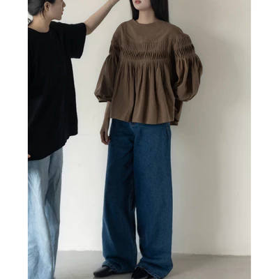 DOB - Áo kiểu xếp li cổ tròn 2 kiểu tay | Mani Top |