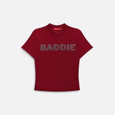 Áo thun NEEDS OF WISDOM Rhinestone Baddie Baby Tee - Red - Local Brand Chính Hãng