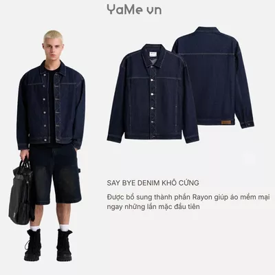 Áo khoác jean trơn một màu, cổ bẻ, không nón, phom vừa F3 - The Original 001 24851 |YaMe|