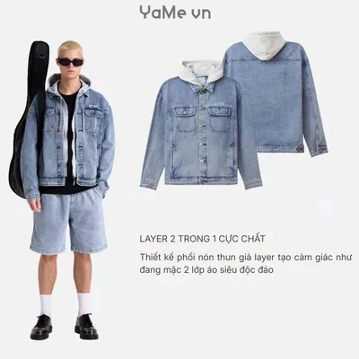 Áo khoác jean trơn một màu, có nón thun nỉ, phom vừa F3 - The Original 003 23500 |YaMe|