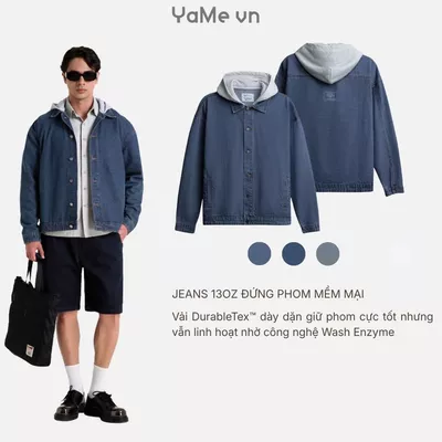 Áo khoác jean trơn một màu, có nón thun nỉ, phom vừa F3 - The Original 039 24662 |YaMe|