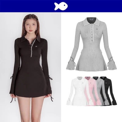 Đầm polo ngắn nữ tay loe DKMV thiết kế cổ cài nút phối viền ren tay áo thắt dây nơ kiêu kỳ Jina Dress | K-D39