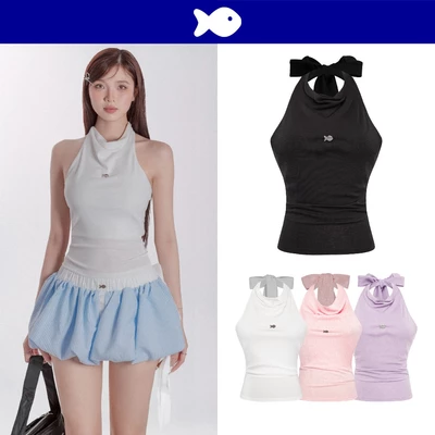Áo yếm nữ cột dây kiểu DKMV hở lưng màu trắng, đen, tím thun ôm thiết kế logo Cá Heulwen Top | K-T34