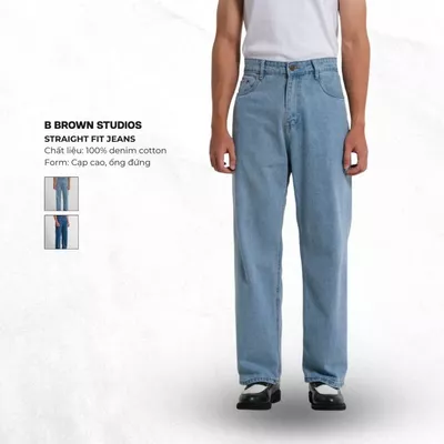 Quần Jeans Nam B Brown Cạp Cao Form Ống Đứng - Straight Fit Jeans