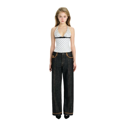 LSOUL Áo Corset Cổ Yếm Chấm Bi Phối Nơ Lio Top + Quần Jeans Ezzo Pants A26032895