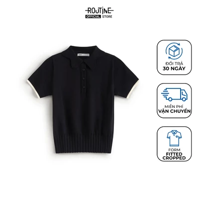 Áo Dệt Kim Tay Ngắn Nữ Cổ Polo Phối Nẹp Form Fitted Cropped - Routine 10F25KNIW040