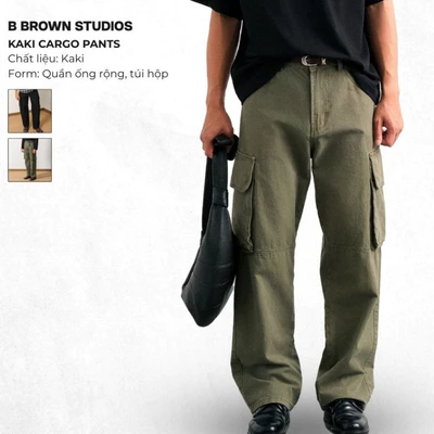 Quần Kaki B Brown Cargo Pants - Phù Hợp Nam/Nữ, Form Ống Rộng Túi Hộp, Năng Động, Trẻ Trung