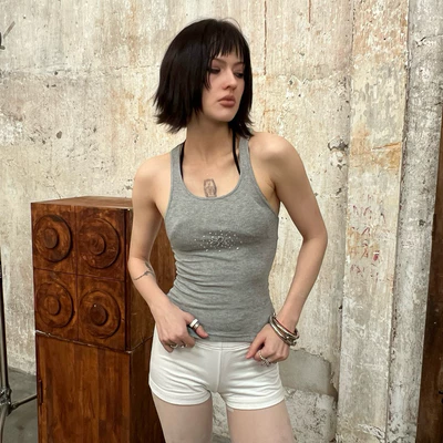 Áo Ba lỗ nữ ôm body chiết eo đính đá Regods - EDGE STUD RIB TANKTOP