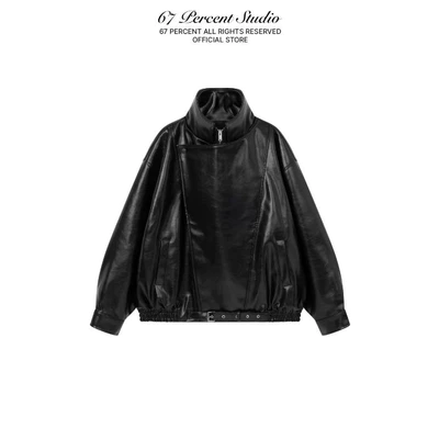 Áo Khoác Da Cổ Dựng Chất Liệu Faux Leather 67PERCENT/67% - ASYMMETRIC LEATHER JACKET