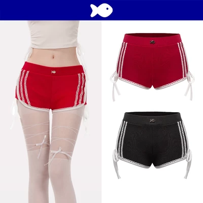 Quần short nữ thắt nơ phối ren DKMV màu đen, đỏ thiết kế dây rút tùy chỉnh độ dài tiện lợi đáng yêu Shophia Short | K-Q3