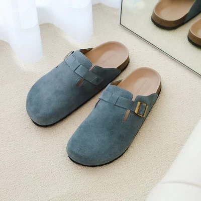  Dép Nam Suede Clogs Mules Slate Blue, Quai Dép Da Lộn, Đế Dép Đế Chấu, DE0017, SOME HOW STORE