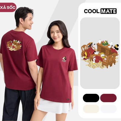 [BST 2026]Áo thun nam nữ cotton 100% 220gsm IN Mickey Dọn nhà đón Tết Áo đôi Coolmate