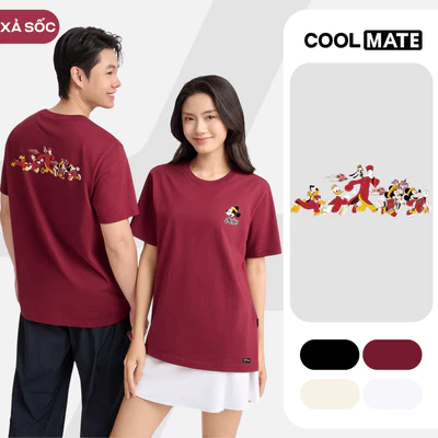 [BST 2026]Áo thun nam nữ cotton 100% 220gsm IN Mickey Du Xuân Áo đôi Coolmate