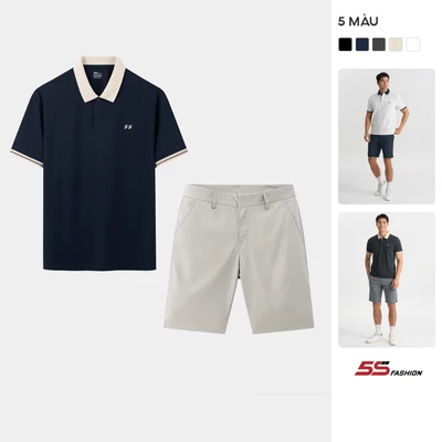 Bộ Polo Nam Phối Short Kaki 5S FASHION Cao Cấp Lịch Lãm, Trẻ Trung MBPL26101-QSK25014