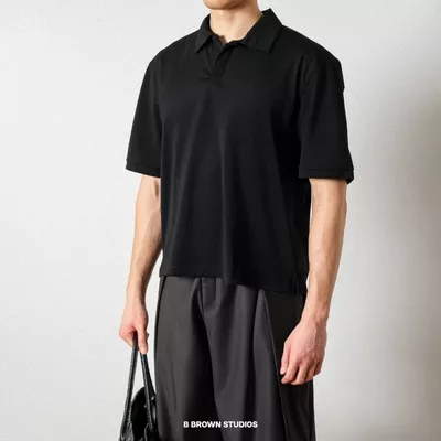 Áo Polo Nam B Brown Ngắn Tay Dáng Ngắn Cổ V Lịch Sự Trang Trọng – Cropped Polo Shirts B Brown