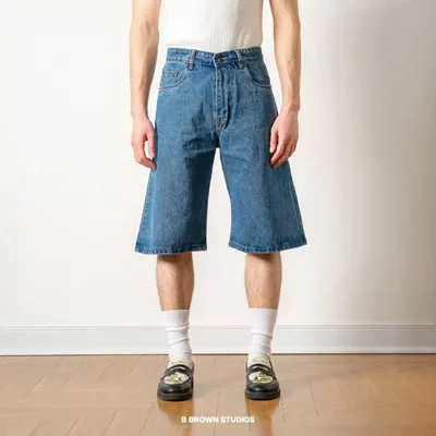 Quần Shorts Jeans B Brown Peter Relaxed Jort Denim Basic - Thiết Kế Cạp Vừa, Dáng Lửng Ống Rộng