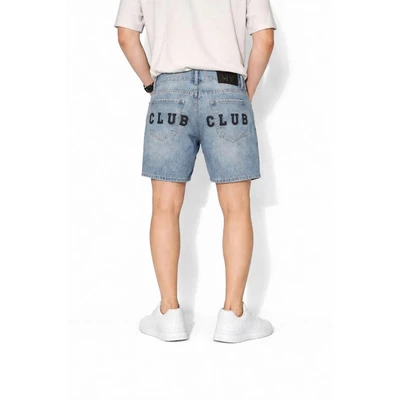 Quần Short Jean Nam Ngắn Trên Gối Chất Jean Mềm Co Giãn Nhẹ Thêu Chữ Club Phong Cách Trẻ Trung Năng Động