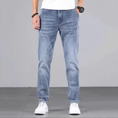 Quần Jean Nam Basic Túi Xéo Xanh Wash Sáng Form Đẹp Co Giãn Mềm Mịn Cao Cấp