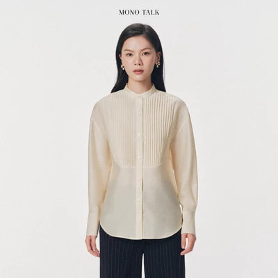 Áo sơ mi dài tay cổ tàu xếp ly ngực Mono Talk - MOF26S-T10001TK