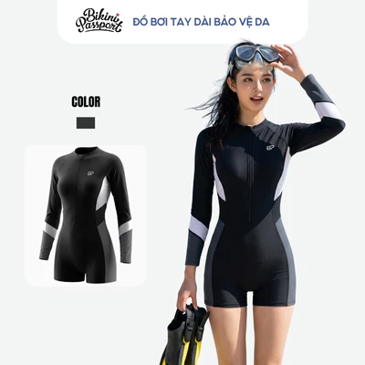 Đồ bơi một mảnh nữ tay dài bảo vệ da tập luyện - Bikini Passport - BS4003_BL
