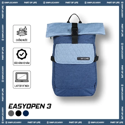 Balo Nam Nữ Hàn Quốc SimpleCarry Easyopen 3 Đi Học Đi Chơi, Đựng Vừa Laptop 14 Inch