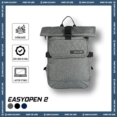Balo Hàn Quốc SimpleCarry EasyOpen 2 Đựng Vừa Laptop 13 Inch, Vải Trượt Nước Cao Cấp