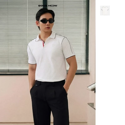 [N] Áo Polo Slimfit Minimal Line White Vải Cá Sấu 4 Chiều Chỉn Chu Lịch Lãm, PL0218 SOME HOW STORE