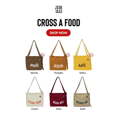 Jamlos Cross A Food - Túi canvas đeo chéo Jamlos in tên món ăn Việt Nam vừa 15.6inch