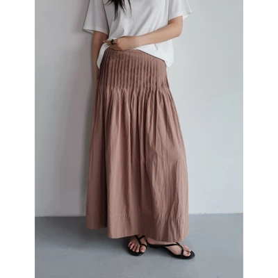 Chân váy dài xếp ly nhỏ linen thô hàn, linen thô hàn |𝐒𝐎𝐌𝐒| 𝐒𝐨𝐫 𝐒𝐤𝐢𝐫𝐭