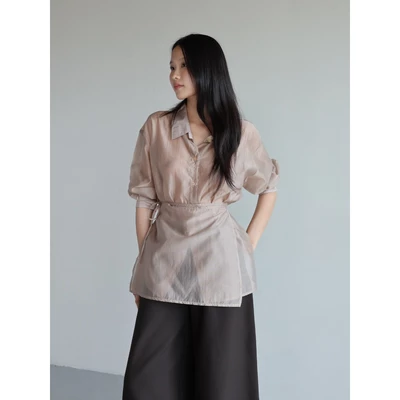Áo sơmi mỏng tơ hàn, kèm tà và dây 𝐒𝐎𝐌𝐒 | 𝐒𝐢𝐥𝐤 𝐒𝐡𝐢𝐫𝐭