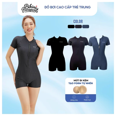 Đồ bơi một mảnh nữ tay ngắn thon gọn trẻ trung đi bơi - Bikini Passport - BS400_X