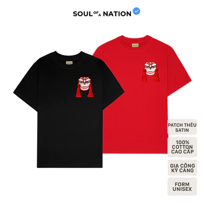 Áo Thun PATCH THÊU LÂN VIỆT 2026 unisex CAO CẤP form basic SOUL OF A NATION - Đen/Trắng/Đỏ Tươi