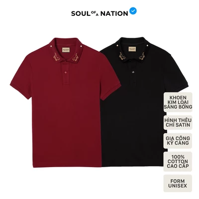 Áo Polo Nam/Nữ Unisex có cổ Basic THÊU SONG MÃ PHI PHONG vải cá sấu Pique Cotton, sang trọng - SOUL OF A NATION