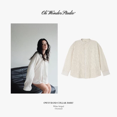 Áo Sơ Mi Band Collar Shirt White Striped - White Monochrome Collection