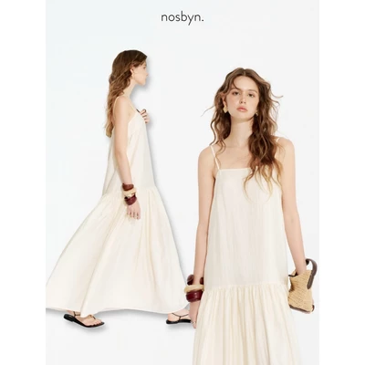 Nosbyn - Đầm Hai Dây Maxi - Ivory Flowy Maxi Dress