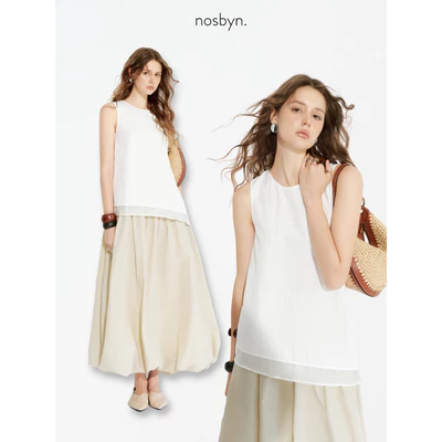 Nosbyn - Áo Sát Nách Cổ Tròn Vạt Xéo - Sleeveless Layered Top