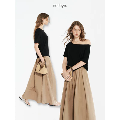 Nosbyn - Chân Váy Dài Chữ A Xòe Nữ Tính - Gathered A-line skirt