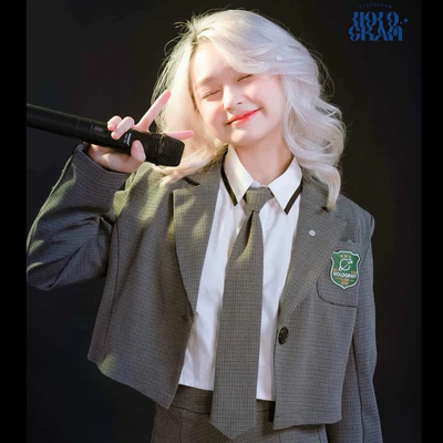 Áo blazer phong cách nữ sinh, Hologram, HOLO CROP BLAZER xám