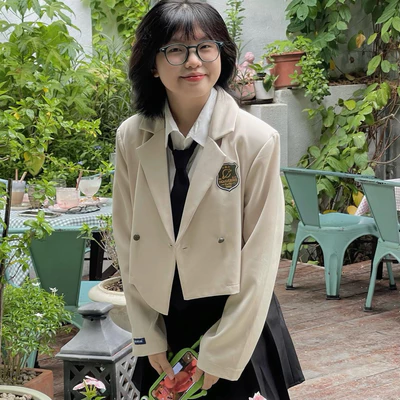 Áo khoác nude blazer nữ sinh, Hologram, HOLO CROP BLAZER