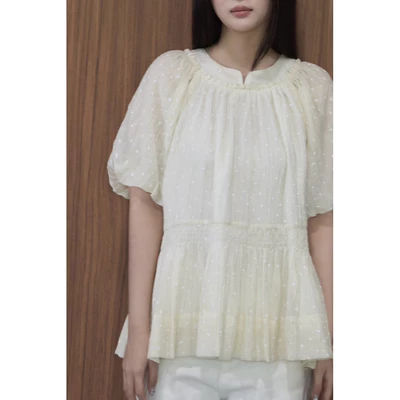 DOB - Áo babydoll voan tơ cổ trụ kiểu tay phồng Suly