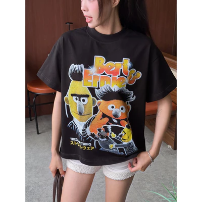 TheGlam CHÍNH HÃNG - Áo Thun Đen "Bert & Ernie" Form Boxy UNISEX - TS05-14