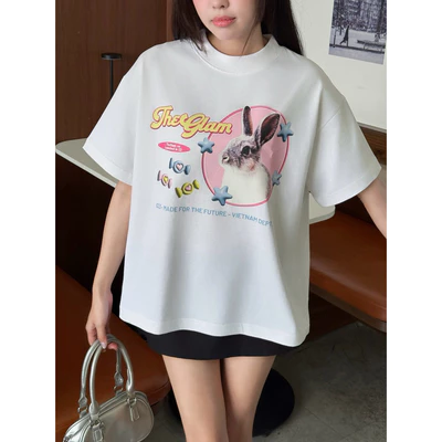 TheGlam CHÍNH HÃNG - Áo Thun Trắng "RABBIT" Form Boxy UNISEX - TS06-11
