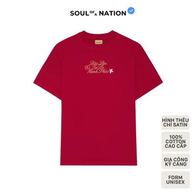Áo thun ĐỎ ĐÔ THÊU TIÊU NGỮ VIỆT NAM phối với chỉ thêu Kim Tuyến Lấp Lánh form basic 100% cotton SOUL OF A NATION